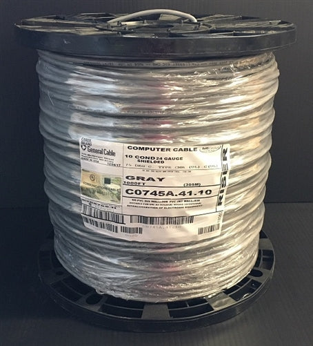 General Cable Carol 24AWG 10 Conductor Stranded Shielded Gray PVC CMG 300V 60C C0745A (305M = Full Roll)