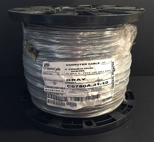 General Cable Carol 20AWG 2 Conductor Stranded Shielded Gray PVC CMG 300V 60C C0780A (305M = Full Roll)