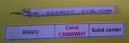 General Cable C5886WHT RG6/U 75 Ohm 18AWG Solid Foil/Braid Shield Carol Brand, White (305M = Full Roll)