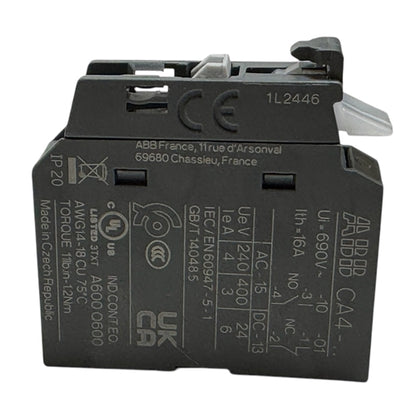 ABB CA4-01 Auxiliary Contact Block, Front Mount, 1 Pole, Screw Terminal, 6 a, 690V