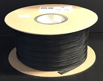 Techflex CCP0.50 Clean Cut 1/2" Black Fray-Resistant Expandable PET Braided Sleeving (152M = Full Roll)