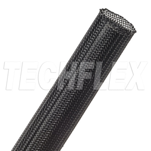 Techflex CCP1.00 Clean Cut 1" Black Fray-Resistant Expandable PET Braided Sleeving, 76 Meter Roll