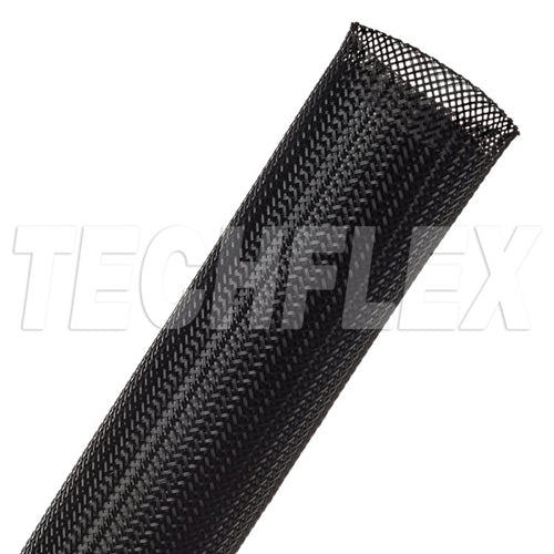 Techflex CCP1.25 Clean Cut 1-1/4" Black Fray-Resistant Expandable PET Braided Sleeving (76M = Full Roll)