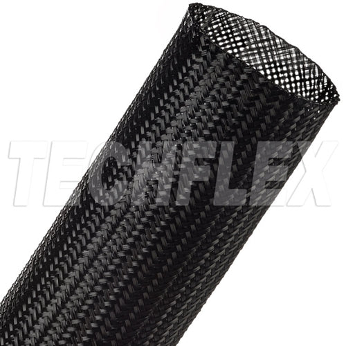 Techflex CCP1.75 Clean Cut 1-3/4" Black Fray-Resistant Expandable PET Braided Sleeving, 200 Foot Roll