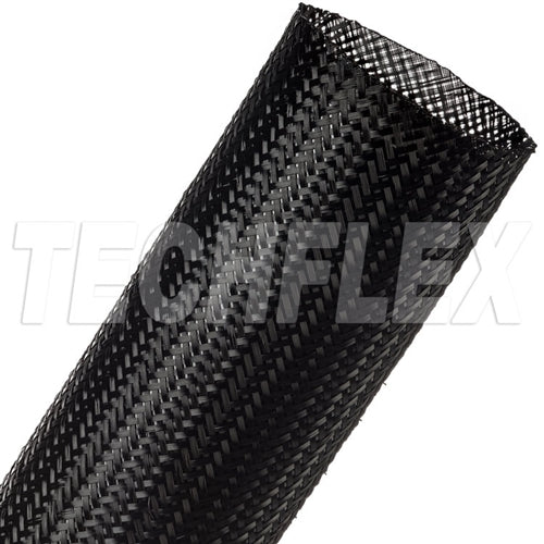 Techflex CCP2.00 Clean Cut 2" Black Fray-Resistant Expandable PET Braided Sleeving, 200 Foot Roll
