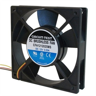 Circuit-Test CFA1212025MS 12VDC Sleeve Bearing Fan 120mm x 120mm x 25mm 74.5CFM 44dB 3.0W 0.25A 2500RPM 3 Wire