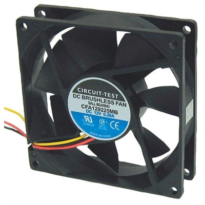 Circuit-Test CFA129225MB 12VDC Ball Bearing Fan 92mm x 92mm x 25mm 50CFM 34dB 2.4W 0.2A 2500RPM 3 Wire