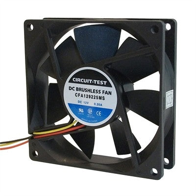Circuit-Test CFA129225MS 12VDC Sleeve Bearing 3-WIRE Fan 92mm x 92mm x 25mm 50.5CFM 34dB 2500RPM