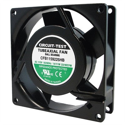 Circuit-Test CFB1159225HB 115VAC Ball Bearing Fan 92mm x 92mm x 25mm 40CFM 36dB 11W 0.12A 3000RPM 1/8" Terminals