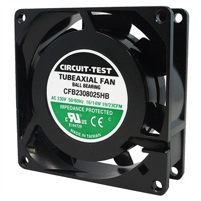 Circuit-Test CFB2308025HB 230VAC Ball Bearing Fan 80mm x 80mm x 25mm 19/23CFM 32/35dB 2600/3100RPM