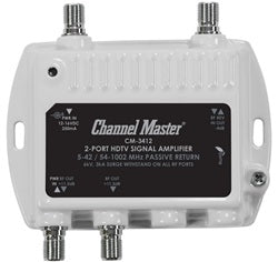 Channel Master CM3412 DTV Video Distribution Amp 11.5dB 1000MHz Drop Amplifier High Gain/Low Noise, 2-Way/2 Port
