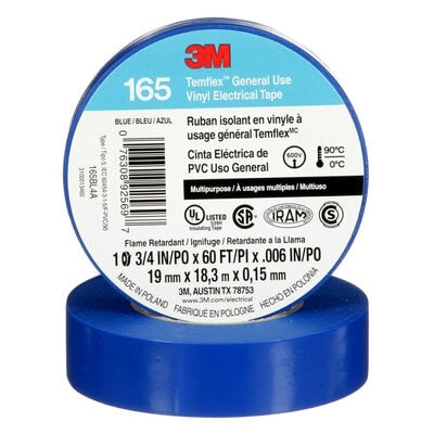 3M Temflex Blue Colour Coding General Use Vinyl Electrical Tape, 18.3 Meter Roll **CSA Rated**