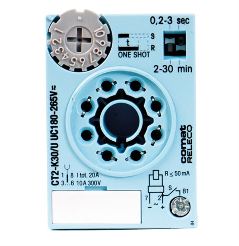 Releco CT2-A30/L Timing Module Off Delay, 8 Pin Octal, 0.2 Seconds to 30 Minutes, 20-65VAC/DC, Time Cube