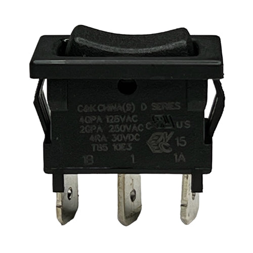 C&K D105J12S205QA Miniature Rocker Switch SPDT (On)-Off-(On), 4A@125VAC, Black with QC Terminals