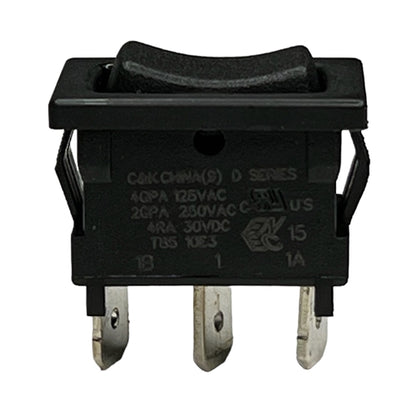 C&K D105J12S205QA Miniature Rocker Switch SPDT (On)-Off-(On), 4A@125VAC, Black with QC Terminals