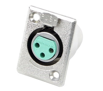 Switchcraft D3F 3 Pin Female XLR Panel Mount Receptacle, D Series, Silver Pins, Nickel Housing
