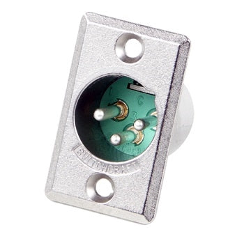 Switchcraft D3M 3 Pin Male XLR Panel Mount Receptacle, D Series, Silver Pins, Nickel Housing
