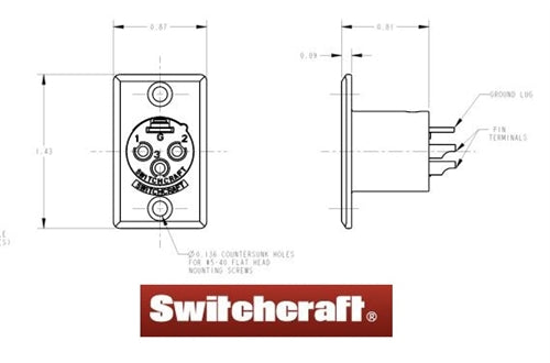 Switchcraft D3M 3 Pin Male XLR Panel Mount Receptacle, D Series, Silver Pins, Nickel Housing