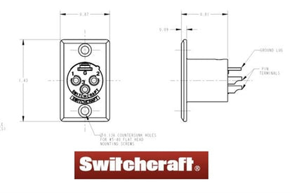 Switchcraft D3M 3 Pin Male XLR Panel Mount Receptacle, D Series, Silver Pins, Nickel Housing