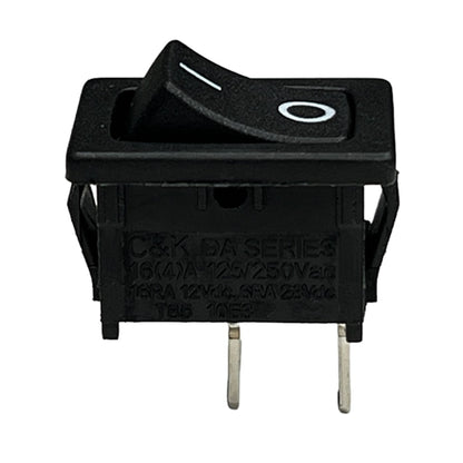 C&K DA102J12S215PQF Miniature Rocker Switch SPST On-Off, 16A@125VAC, Black with On/Off Markings, QC Terminals