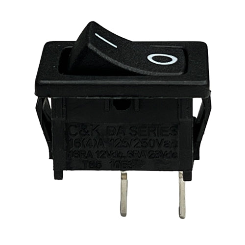 C&K DA102J12S215PQF Miniature Rocker Switch SPST On-Off, 16A@125VAC, Black with On/Off Markings, QC Terminals