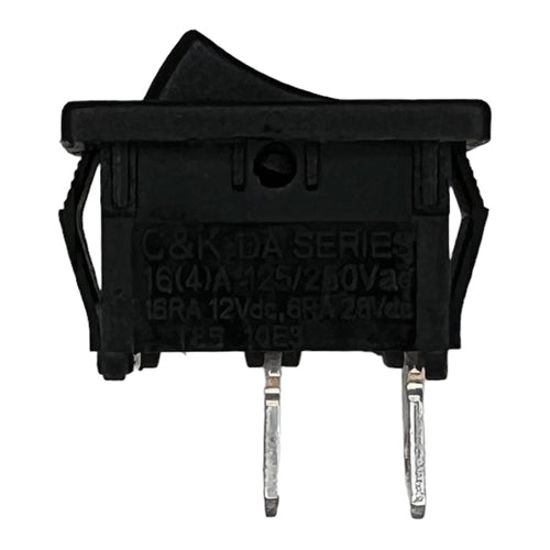 C&K DA102J12S215PQF Miniature Rocker Switch SPST On-Off, 16A@125VAC, Black with On/Off Markings, QC Terminals