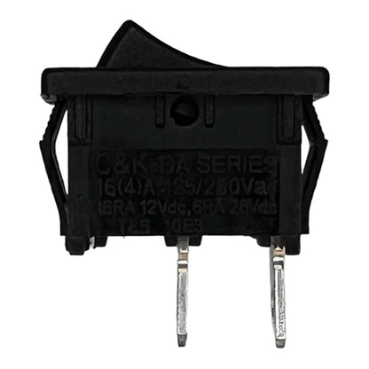 C&K DA102J12S215PQF Miniature Rocker Switch SPST On-Off, 16A@125VAC, Black with On/Off Markings, QC Terminals