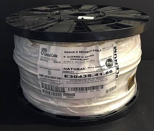 General Cable Carol E3043S 16AWG 3 Conductor Stranded Unshielded White PVC CMP 300V 75C Plenum FT6 (305M = Full Roll)