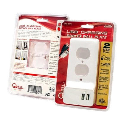 Quest EPD-3028 Wall Plate with Dual USB 2.1A Charging, White