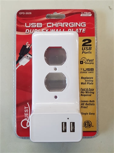 Quest EPD-3028 Wall Plate with Dual USB 2.1A Charging, White
