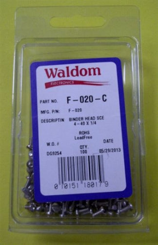 Waldom F020C 4-40 1/4" Steel-Nickel Plated Machine Screw Binderhead 100/Pack