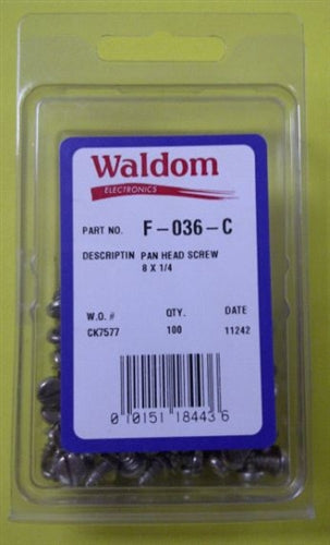 Waldom F036C Pan Head Sheet Metal Screws #8 x 1/4", 100/Pack