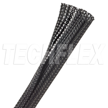 Techflex F6N0.50 Black 1/2" Self-Wrapping Semi-Rigid PET Split Braided Sleeving, Non-Expandable (23M = Full Roll)