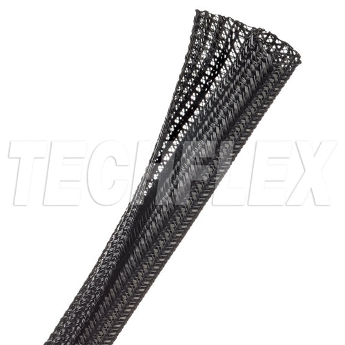 Techflex F6N0.50 Black 1/2" Self-Wrapping Semi-Rigid PET Split Braided Sleeving, Non-Expandable (23M = Full Roll)