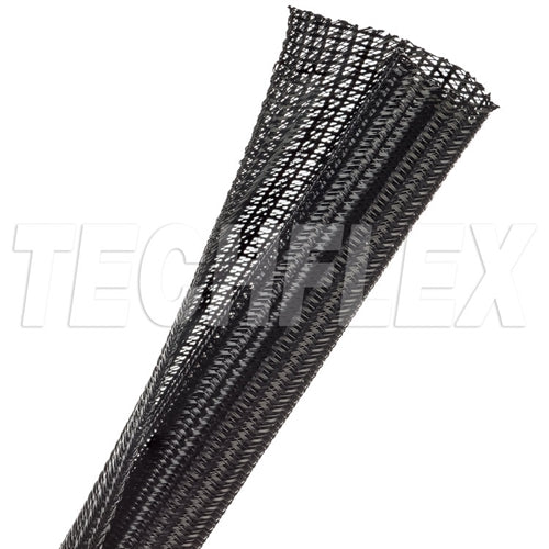 Techflex F6N0.75 Black 3/4" Self-Wrapping Semi-Rigid PET Split Braided Sleeving, Non-Expandable (30M = Full Roll)