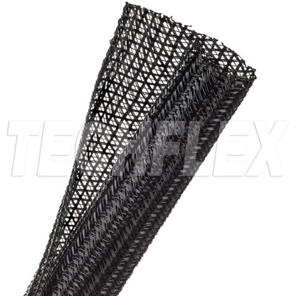 Techflex F6N1.00 Black 1" Self-Wrapping Semi-Rigid PET Split Braided Sleeving, Non-Expandable (30M = Full Roll)