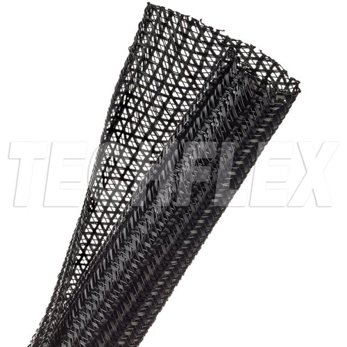 Techflex F6N1.00 Black 1" Self-Wrapping Semi-Rigid PET Split Braided Sleeving, Non-Expandable (30M = Full Roll)