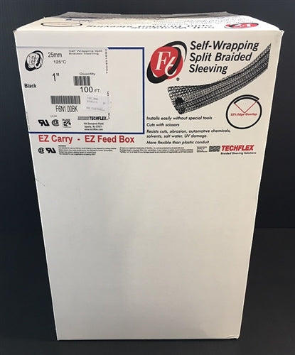 Techflex F6N1.00 Black 1" Self-Wrapping Semi-Rigid PET Split Braided Sleeving, Non-Expandable (30M = Full Roll)