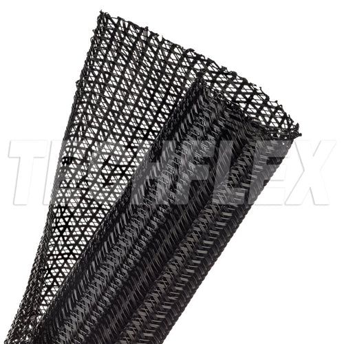 Techflex F6N1.50 Black 1-1/2" Self-Wrapping Semi-Rigid PET Split Braided Sleeving, Non-Expandable (23M = Full Roll)