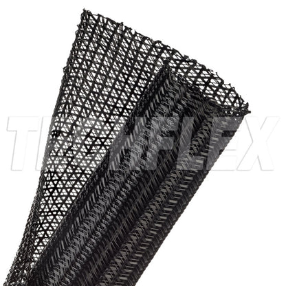 Techflex F6N1.50 Black 1-1/2" Self-Wrapping Semi-Rigid PET Split Braided Sleeving, Non-Expandable (23M = Full Roll)