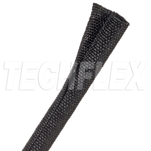 Techflex F6W0.38 Black 3/8" Woven Split Tubular Harness Wrap, Non-Expandable (30M = Full Box)