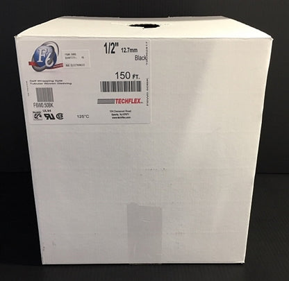 Techflex F6W0.50 Black 1/2" Woven Split Tubular Harness Wrap, Non-Expandable (45M = Full Box)