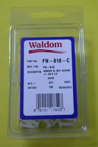 Waldom FN818C 4-40 1/2" Nylon Screw Binder Head 100/Pack