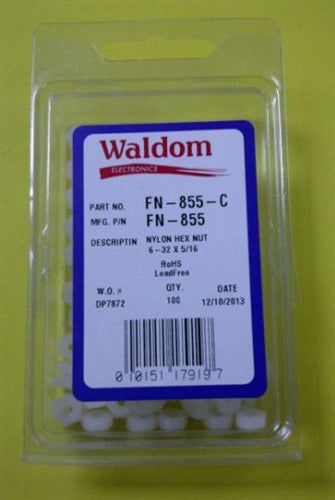 Waldom FN855C 6-32 Nylon Hex Nut 100/Pack