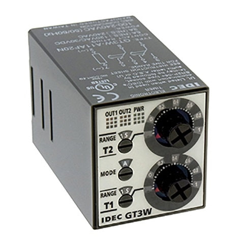 IDEC GT3W-A11AF20N Dual On/Off Timer 100-240VAC 0.1S-6HR, Asymmetric-Independant On/Off, 2 Potentiometers