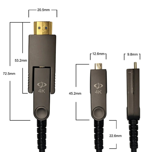 Phantom Cables HDMI-235-50PL Active Optical HDMI Cable, High Speed, Detachable Head, 4k@60Hz 18 GBps HDR, Plenum, 50ft