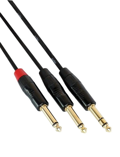 Digiflex HIN-1S-2PB-15 Insert Cable Stereo to Mono Plug, 1/4" Stereo Plug to 2-1/4" Mono Plug, 15' Length