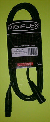 Digiflex HXX-10 Performance Series Microphone Cable, 3 Pin XLR Male to 3 Pin XLR Female, 10' Length