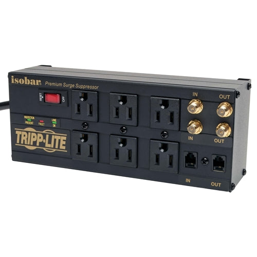 Tripplite ISOBAR6DBS 6-OUTLET Surge Protector, 6ft Cord, Right-Angle Plug, 3330 Joules, Diagnostic LEDs, Tel/Coax/Modem