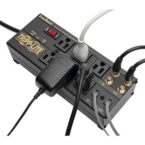Tripplite ISOBAR6DBS 6-OUTLET Surge Protector, 6ft Cord, Right-Angle Plug, 3330 Joules, Diagnostic LEDs, Tel/Coax/Modem